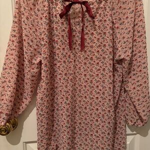 Matilda Jane Blouse. Rose colored with dark pink floral print.
